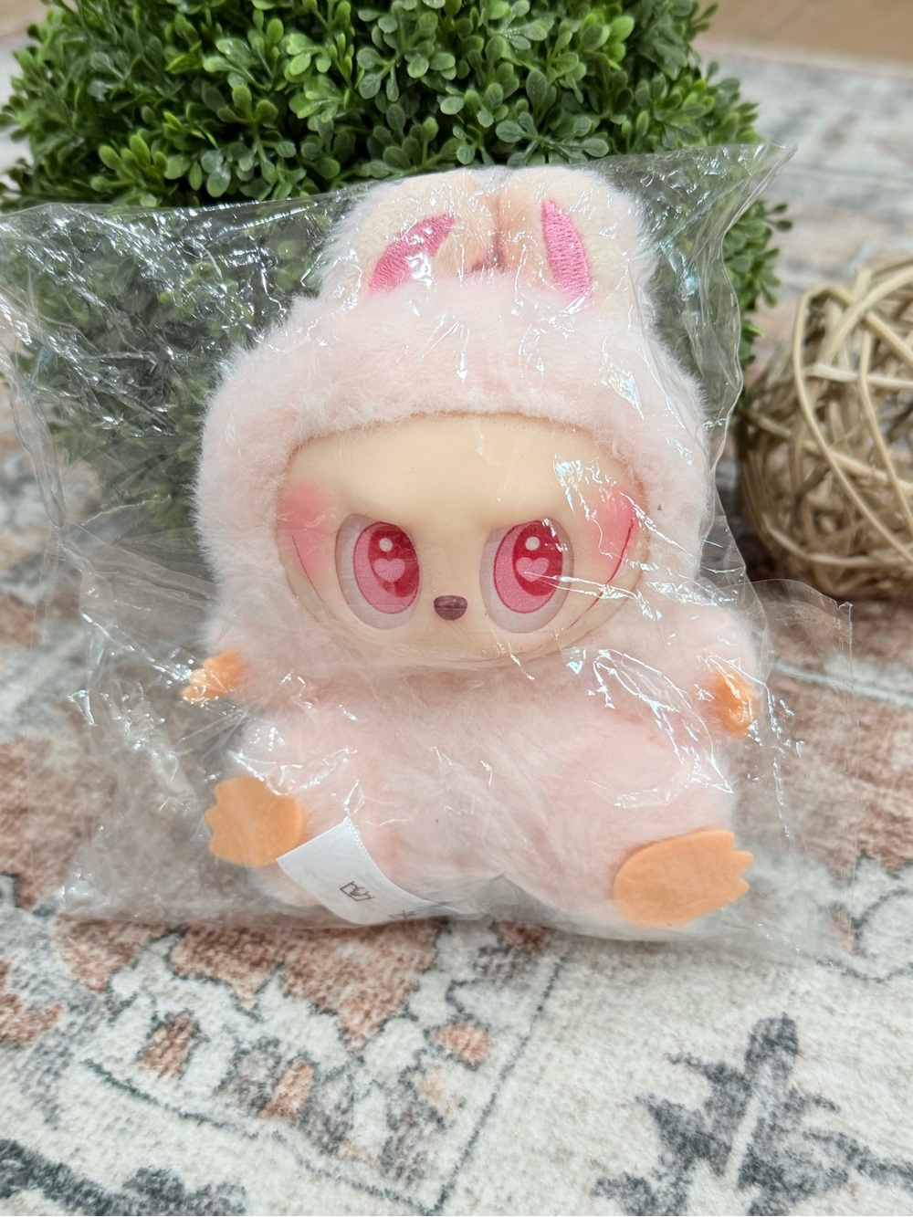 Plush Pink Bunny Costume Small Pet Toy - Cute Heart Eyes